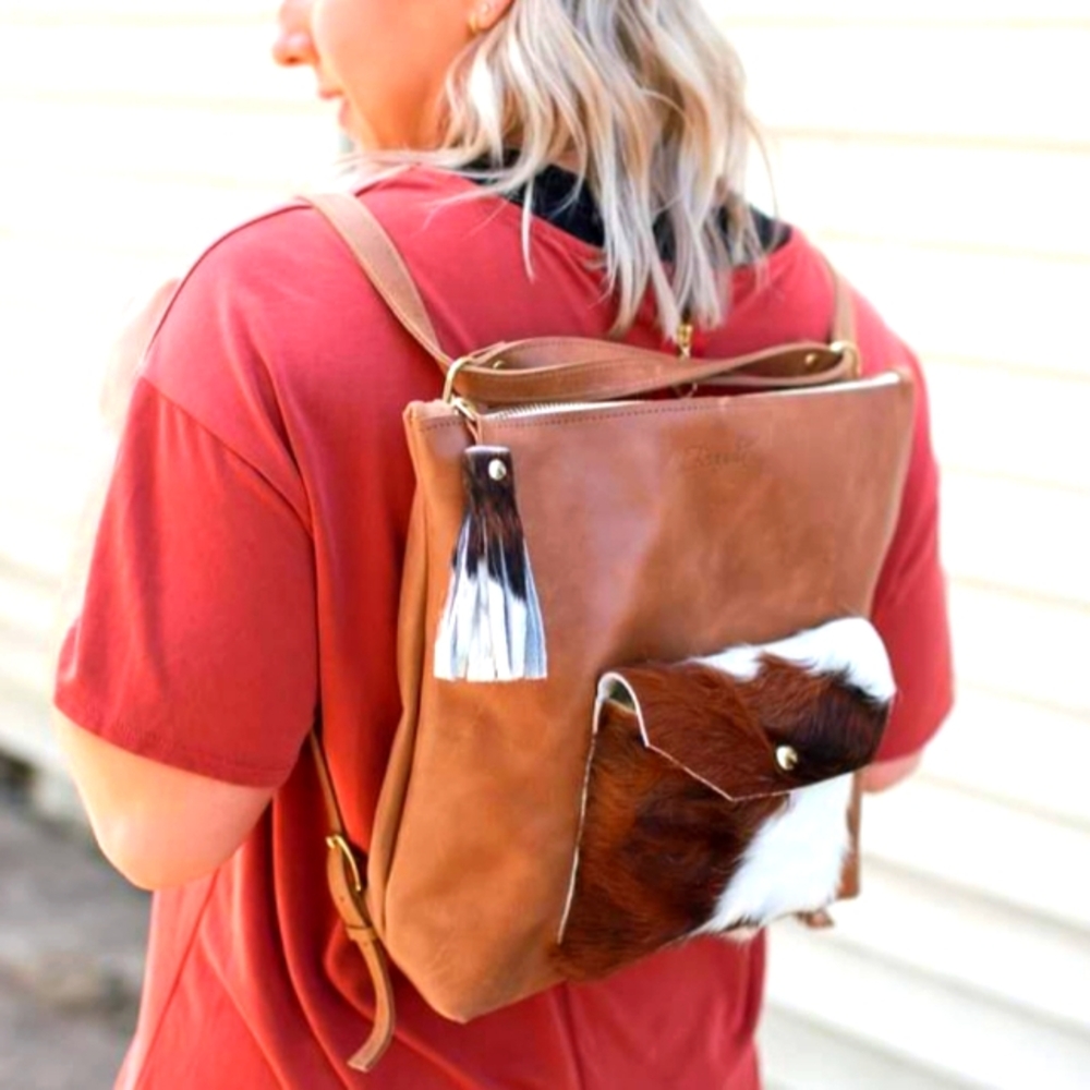 Becka Backpack Purse, 100% Authentic Leather & Cowhide
